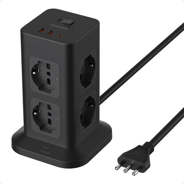 Detalle de TESSAN Ciabatta multipresa verticale con USB 20W, 8 prese IT e protezione da sovratensione (2 m)