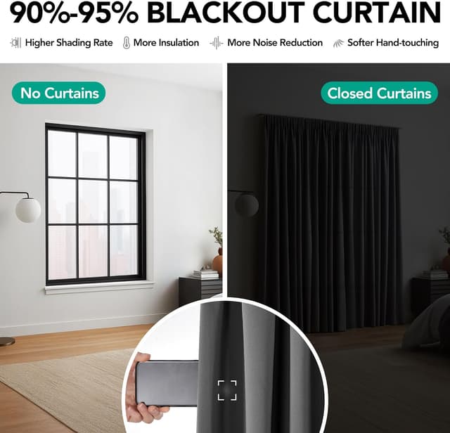 Detalle de Deconovo Verdunkelungs-Gardinen mit Kräuselband Thermogardine, 245 x 200 cm, Dunkelgrau (1 Stück)