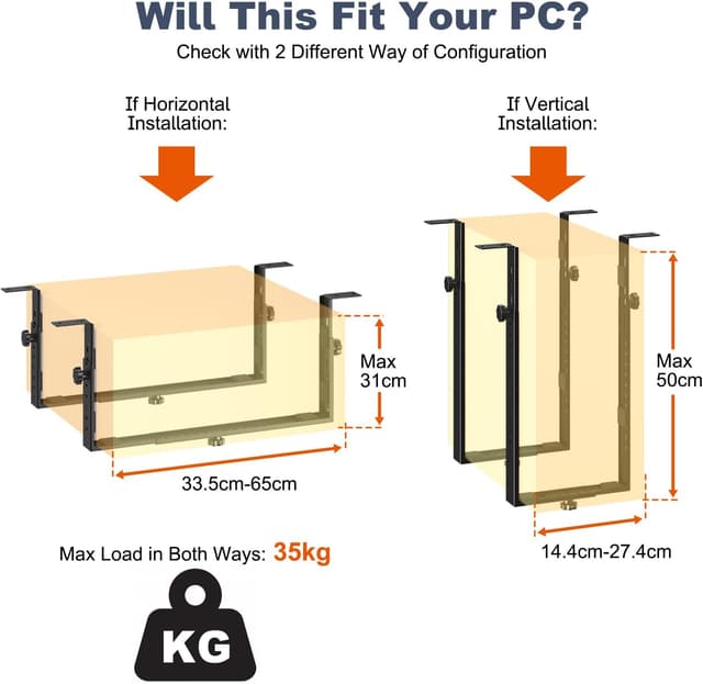 Detalle de PUTORSEN Untertisch-PC-Halterung für Computergehäuse – bis 35 kg, platzsparende Montage
