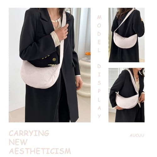 Thumbnail 6 de Aucuu Bolso Bandolera para Mujer media luna impermeable en pana con correa ajustable