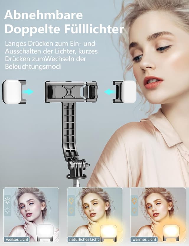 Thumbnail 1 de Selfie Stick Stativ 114 cm mit 2 Fülllichtern