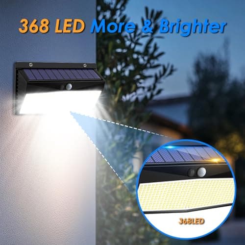 Detalle de Peasur Luz Solar LED Exterior para Jardín con sensor de movimiento (368 LED, 2 unidades, IP65)