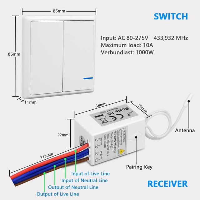 Detalle 2 de Funkschalter Set 230V mit 500 m Reichweite