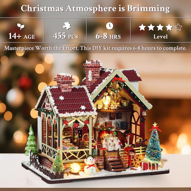 Detalle de Lycidae Christmas DIY Book Nook Kit with Music (LED) – miniature dollhouse-style build