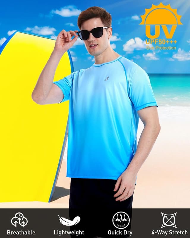 Detalle de Roadbox Men’s Rash Guard Short Sleeve UPF 50+ Quick-Dry UV Swim T-Shirt