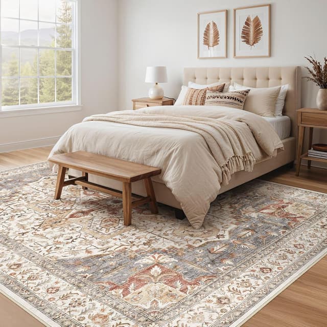 Detalle de Tortania Area Rug Living Room Rugs 9x12 Washable Boho Vintage Oriental Distressed (Orange Multi)