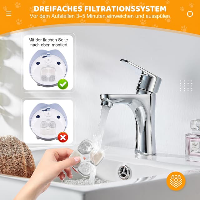 Detalle 2 de 16 Katzenbrunnen-Filter als Ersatz für Catit Pixi Trinkbrunnen – Dreifachfilter-System mit Aktivkohle, Harz & Vlies, inkl. 2 Schläuche