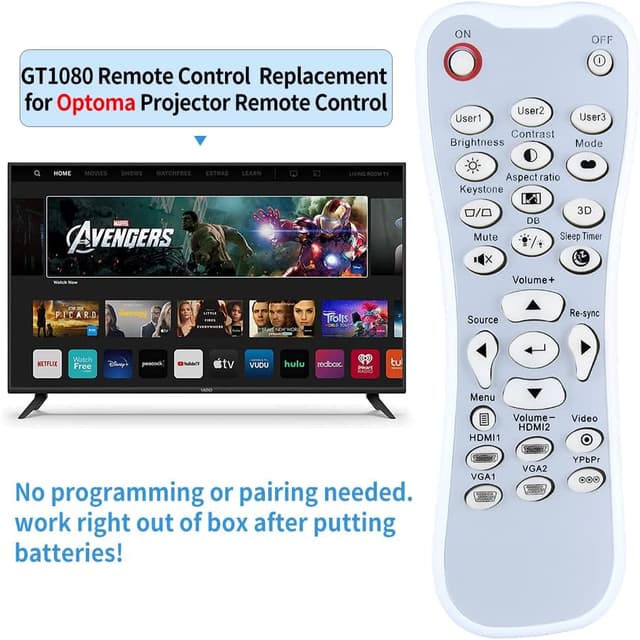 Detalle 2 de TCNOUMT replacement remote control for Optoma DLP projectors (GT1080/HD26 series) – no backlight