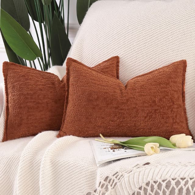 Detalle de Madizz 2er-Set Chenille-Samt Kissenbezüge mit Randdekor (ohne Füllung) für Sofa, Boho & Schlafzimmer – 40x80 cm