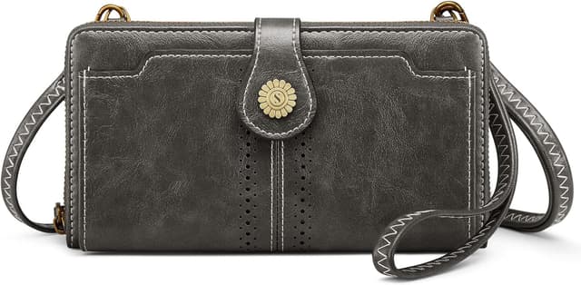 Detalle de S-ZONE Pn21b017 porte-monnaie pour téléphone femme en cuir végétalien avec protection RFID