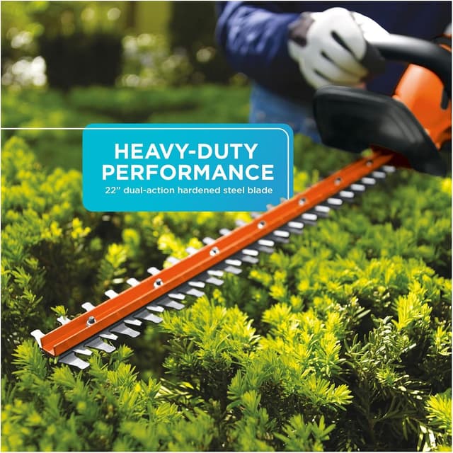 Detalle de BLACK+DECKER 20V MAX Cordless Hedge Trimmer (LHT2220) — 22" Steel Blade, Battery & Charger Included
