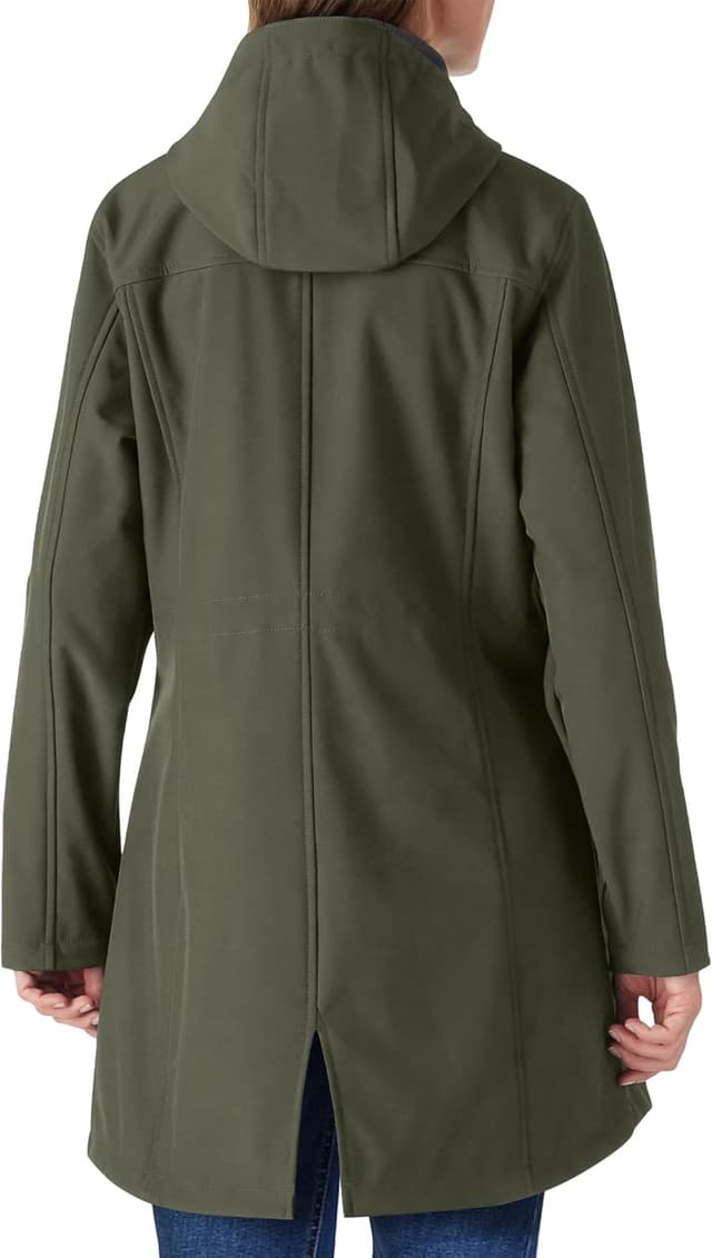 Detalle de Outdoor Ventures Damen-Lang-Regenjacke Softshell mit Kapuze – gefütterte Funktionsjacke für Wind und leichten Regen