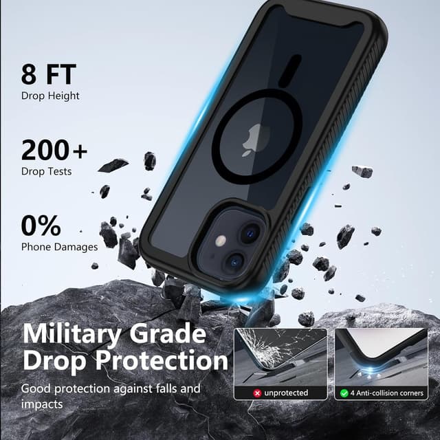 Detalle de XTCASE Coque magnétique MagSafe pour iPhone 12 / 12 Pro avec protection d’écran intégrée, 360 degrés – Noir