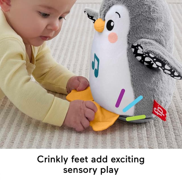 Detalle de Fisher-Price Baby Tummy Time Toy Flap & Wobble Penguin (HNC10) plush with music & motion