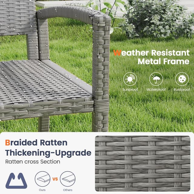 Detalle 2 de UDPATIO Gartenbank wetterfest aus Polyrattan mit Rückenlehne & Armlehnen – Rattan-Sitzbank Outdoor bis 320 kg, Grau