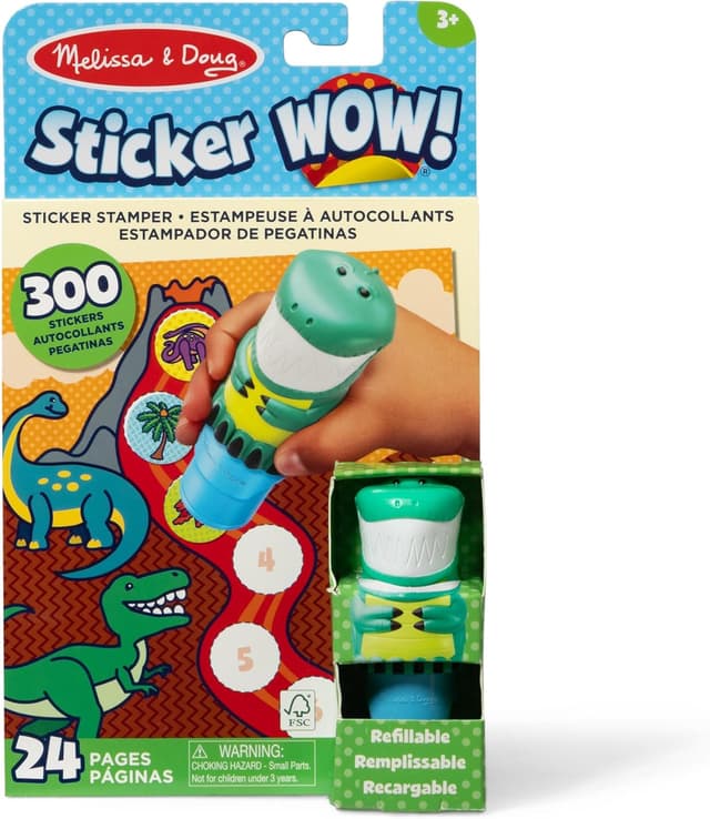 Detalle de Melissa & Doug Sticker Wow : tamponneuse dinosaure + bloc d’activités de 300 autocollants (dès 3 ans)