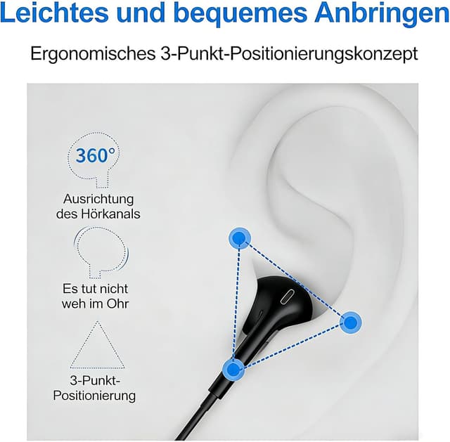 Detalle de USB-C In-Ear Kopfhörer mit Mikrofon und Kabel – passend für iPhone (USB‑C) & Android (Samsung/Google Pixel)
