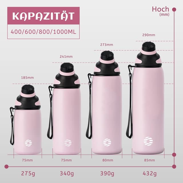 Thumbnail 6 de Fjbottle Edelstahl Sport-Trinkflasche mit magnetischem Deckel, auslaufsicher, BPA-frei (1.000 ml, 800 ml, 600 ml, 400 ml)