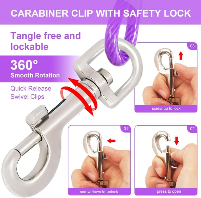 Detalle de Purple Dog Tie Out Cable (steel wire leash), 9m with durable 360° clips