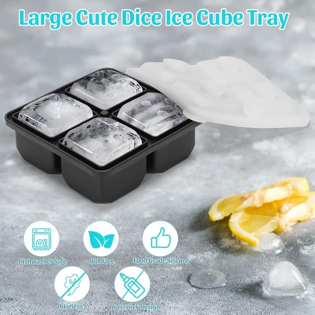 Detalle 2 de Eiswürfelform mit Deckel: D6 3D-Würfel aus BPA-freiem Silikon für Whiskey, Cocktails & Co.