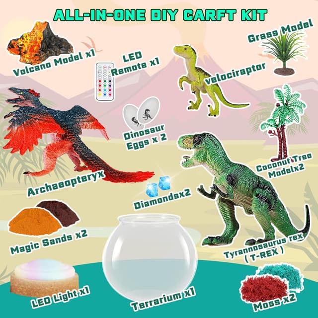 Detalle de Ronstone Dinosaur Terrarium Kit with Light-Up Volcano & DIY World Display