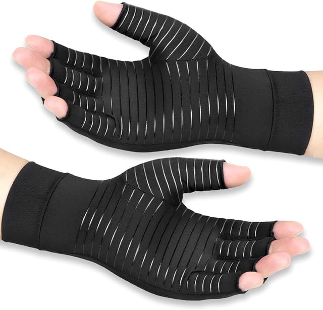 Detalle de Vlela Copper Arthritis Compression Gloves (Fingerless) — Medium for Joint Support, Pain Relief & Swelling