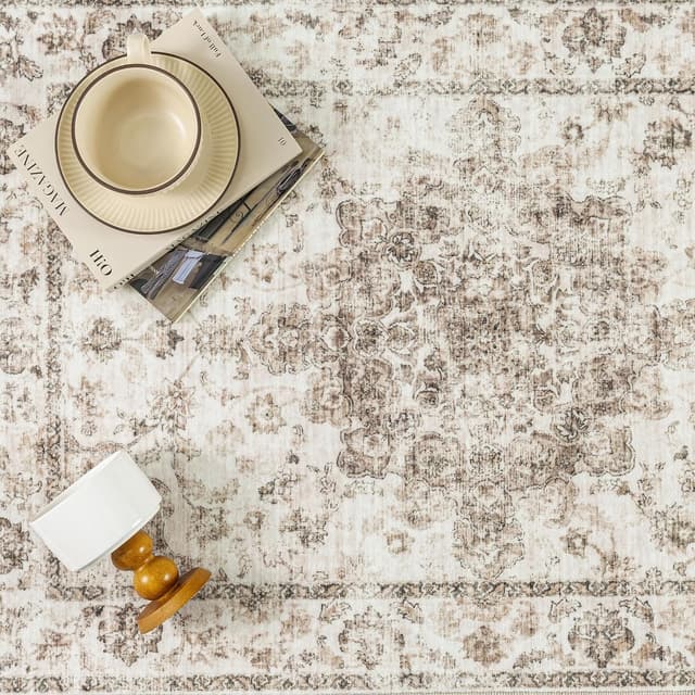 Detalle de HUGEAR Vintage brauner waschbarer Läufer 60×180 cm für Flur, Küche & Schlafzimmer (rutschfest, Kurzflor)