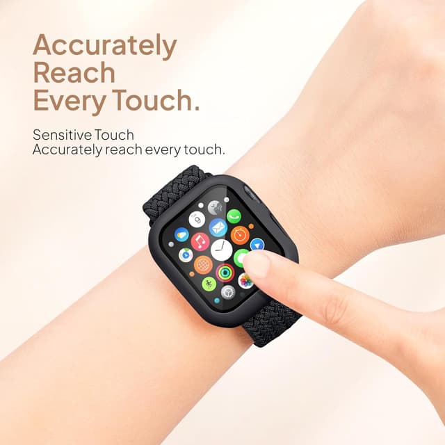 Detalle de Raradev 3-in-1 braided strap case & 9H tempered glass for Apple Watch (46mm, black) – compatible with SE3 & Series 11 to 4