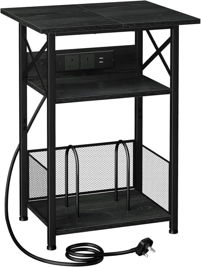 Detalle de AMHANCIBLE HETCD012BK-1 Record Player Stand with Charging Station (3-tier bedside table)