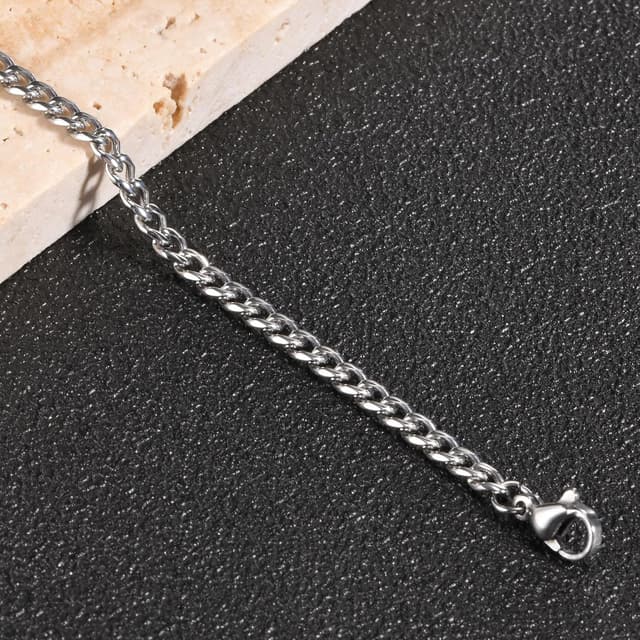 Detalle de Herren-Armkette aus Edelstahl – dünnes Armband in Silber mit verdrehtem Panzer-/Cuban-/Figaro-Optik