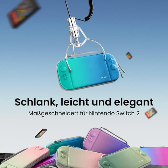 Detalle de tomtoc Slim Tasche für Nintendo Switch 2 (2025) – ultradünnes Carry Case mit Filz und Schutz für bis zu 12 Spiele