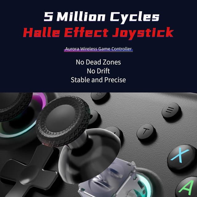 Detalle 2 de AceGamer Aurora 2.4G: mando inalámbrico con joystick Hall y gatillos lineales para PC, Switch y más