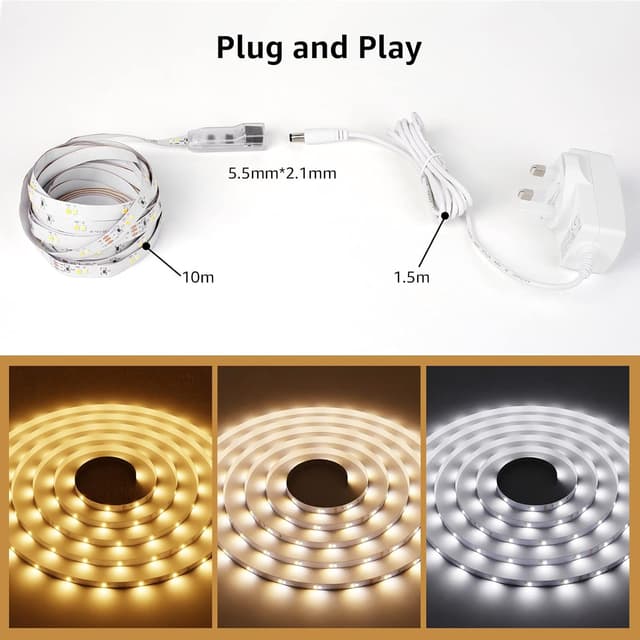 Detalle de Lepro 10m LED Strip Lights with Remote and Plug (Warm White to Cool Daylight, Tunable)