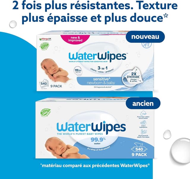 Detalle de WaterWipes Sensitive+ Lingettes Nouveau-né 540 unités