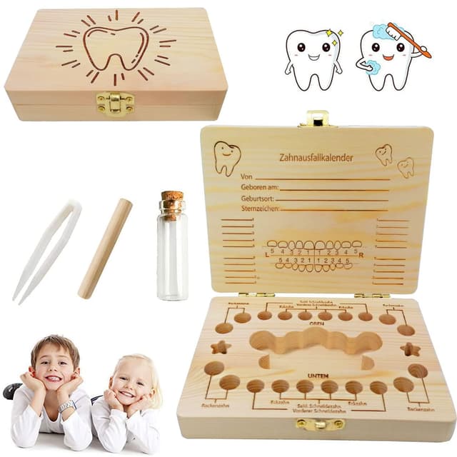Detalle de Shengruili Zahnbox aus Holz für Milchzähne – Aufbewahrungsbox für Baby-Zähne