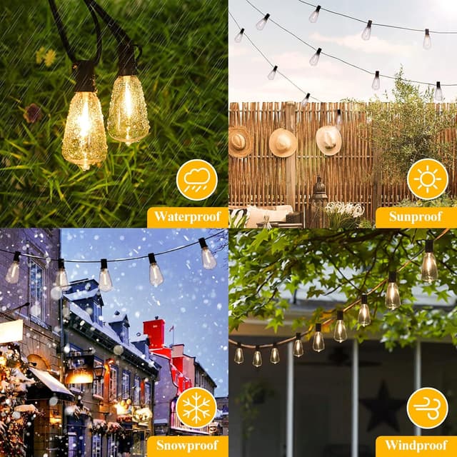 Detalle de Brightever 100FT LED Outdoor String Lights with 52 Shatterproof ST38 Edison Bulbs (2700K, Dimmable)