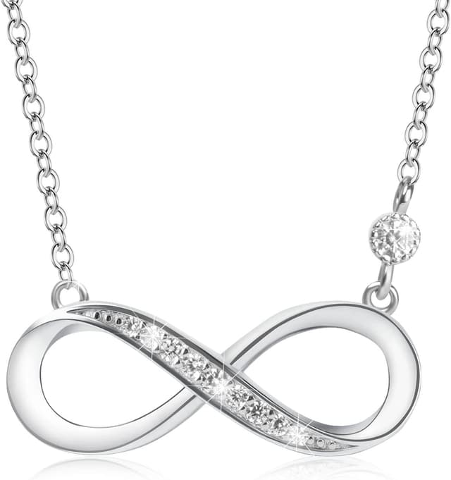 Detalle de Aucuu Damen-Halskette Infinity aus 925er Sterlingsilber mit Zirkonia – verstellbare Freundschaftskette