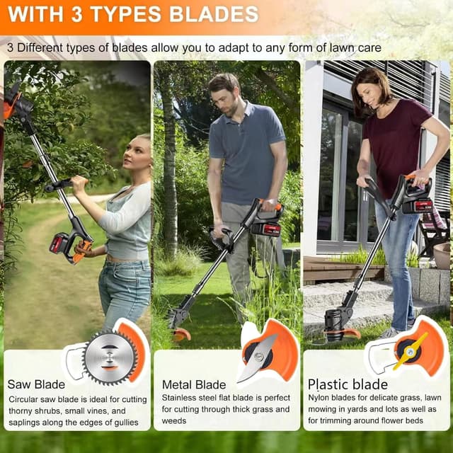 Detalle de Cordless Garden Strimmer (21V) with 2 x 2.0Ah Batteries, Charger and 4 Blade Types