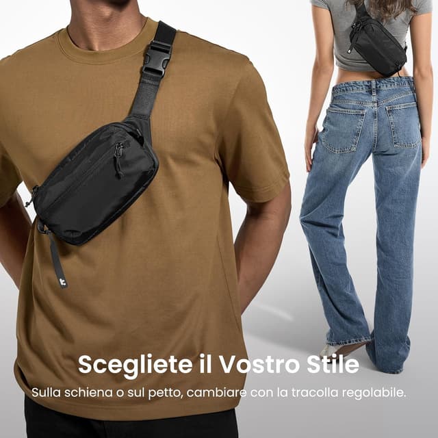Detalle de tomtoc 1,5L borsa da petto con protezione RFID, tracolla impermeabile (narrio) per viaggi e uso quotidiano
