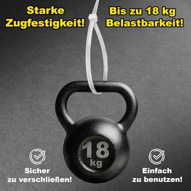 Detalle de Nylon-Kabelbinder 3,6×150 mm (100 Stück) – weiß, selbstverriegelnd, bis 18 kg Zugfestigkeit