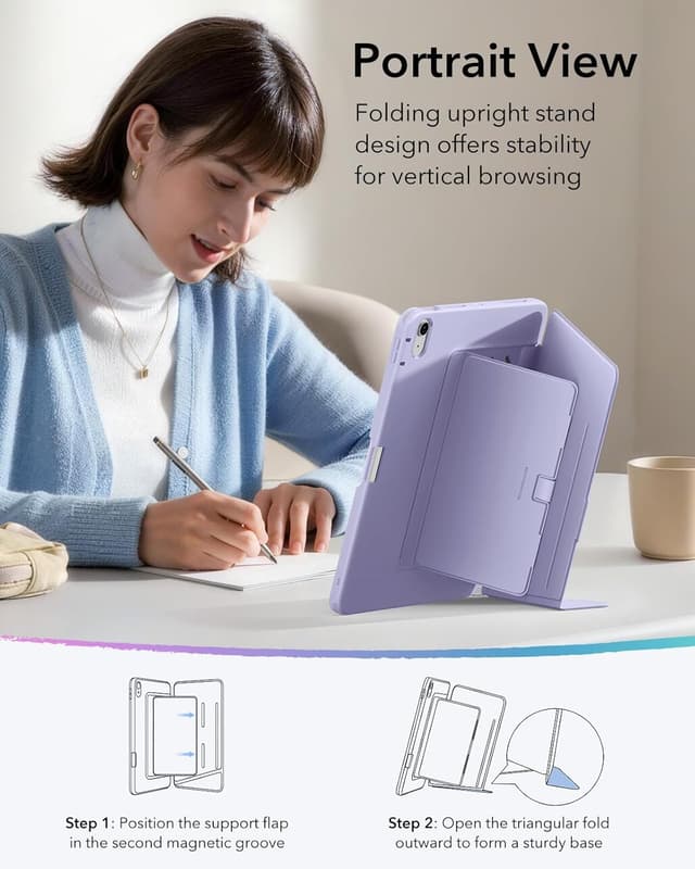 Detalle 2 de ESR Coque iPad Air 11" (M4/M3/M2) & 10,9" (5e/4e) avec support vertical et porte-stylet – Série Flip, violette