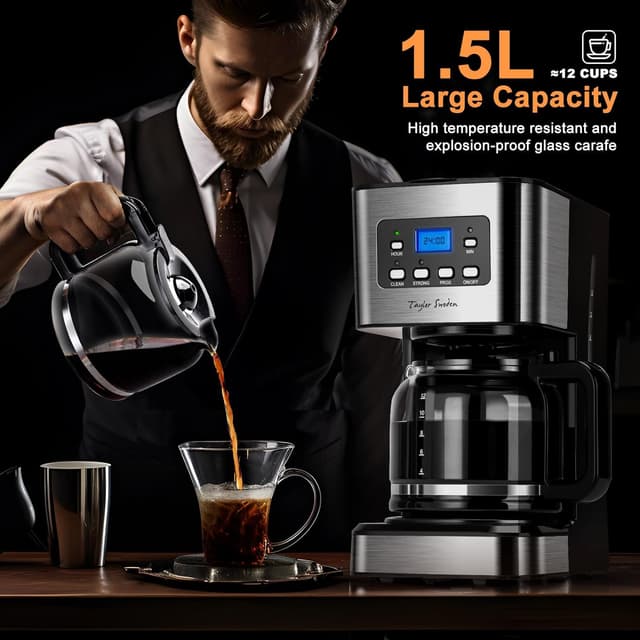 Detalle de Taylor Swoden Darcy Kaffeemaschine mit Timer, 950 W, 1,5 l Filterkaffee für bis zu 12 Tassen (schwarz)