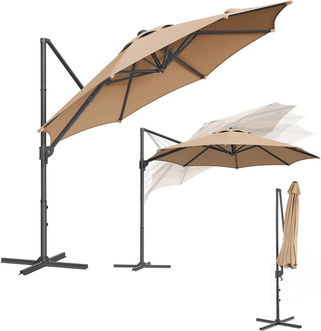 Detalle de Parasol de jardin SONGMICS 300 cm UPF 50+ pivotant à 360° avec inclinaison et manivelle