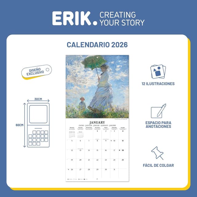 Detalle de Grupo Erik Calendario 2026 pared Monet 30x30 cm 🗓