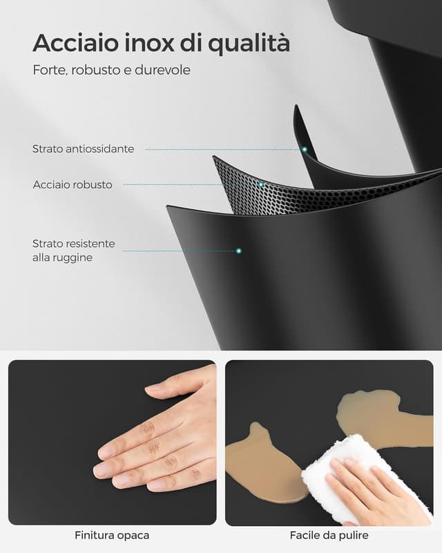 Detalle de SONGMICS LTB45B Cestino da cucina triplo a pedale in metallo 45 L (3 x 15 L) con coperchio