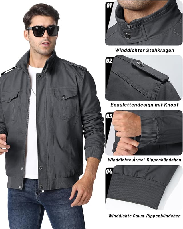 Thumbnail 1 de MAGCOMSEN Übergangsjacke für Herren – winddichte Cargo Outdoorjacke mit Stehkragen und mehreren Taschen