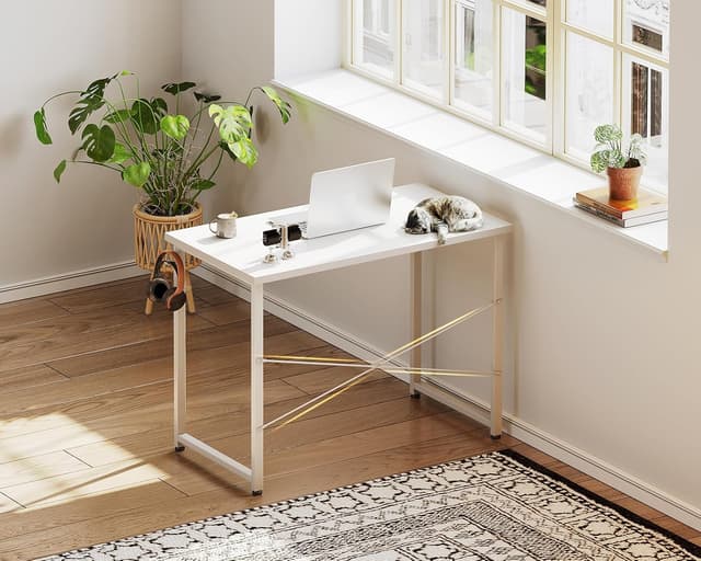 Detalle de ODK Scrivania Ufficio 80x40 cm Bianca, piccola scrivania da computer per ambienti domestici