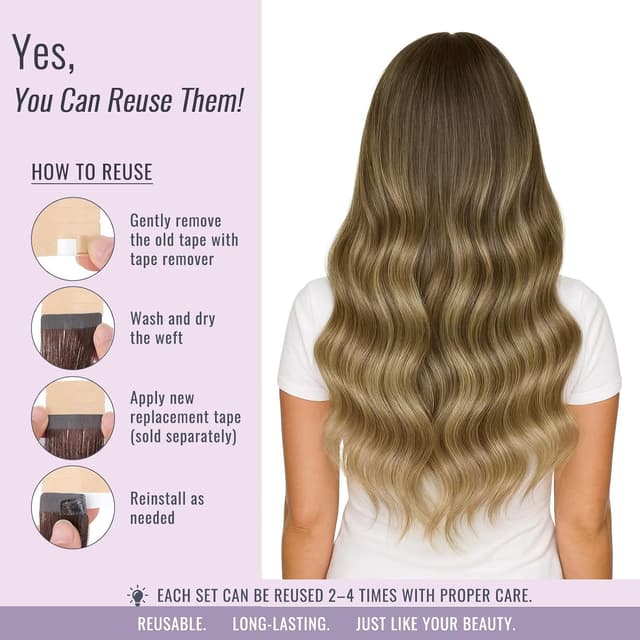 Thumbnail 6 de Fshine Extensiones Adhesivas de Pelo Natural, 14", Marrón a Rubio