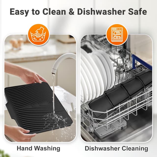 Detalle 2 de COPLIB Silicone Dish Drying Mat (19.7" x 17") with Non-Slip Drain Pad, Black