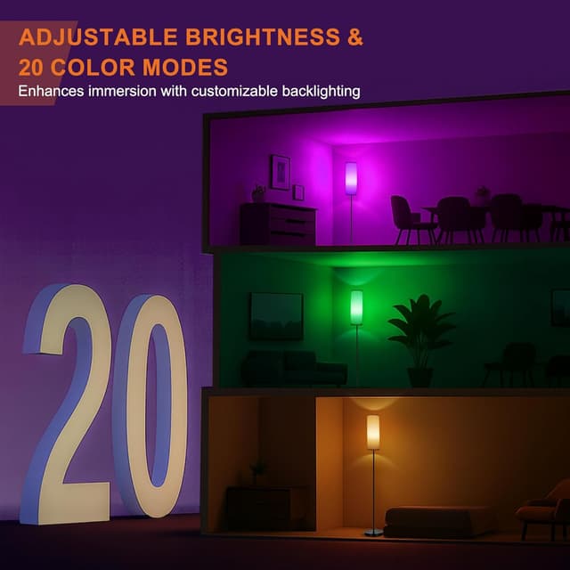 Detalle 2 de Frideko Floor Lamp with RGB Smart LED Bulb, Remote, Foot Switch & Timer (Beige shade)